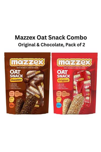 Mazzex وجبة خفيفة من الشوفان - الأصلي والشوكولاتة، عبوة من قطعتين (400 غرام لكل منهما، إجمالي الوزن 800 غرام)