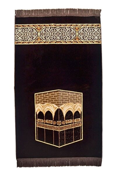 Salam Prayer rug with Kaaba design - Black/Brown/Gold