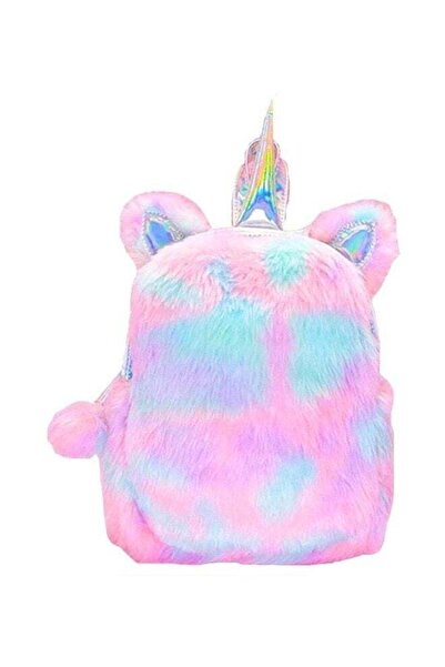 Generic حقيبة ظهر يونيكورن من القطيفة باللون الوردي/الأزرق