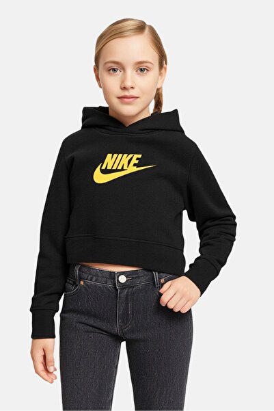 Nike Kids Girl Sportswear Fit Long Sleeve Training Hoodie, Black