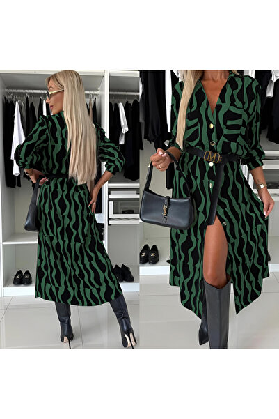 OEMN Rochie Tip Camasa cu Curea in Talie si Diverse Printuri