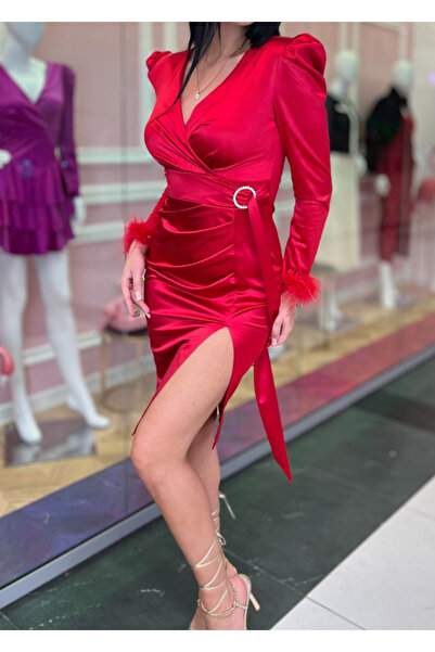 OEMN Rochie de seara din satin Mara cu decolteu in V