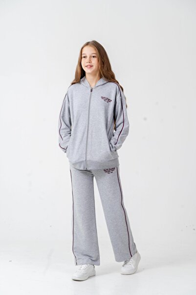 Mışıl Kids Sports Academy College Team US-86 Set de trening pentru fete, cu broderie cu glugă cu fermoar frontal