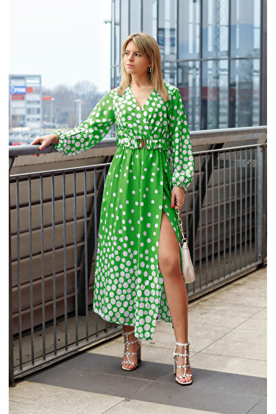 OEMN Women's Satin Midi Dress - Polka Dots