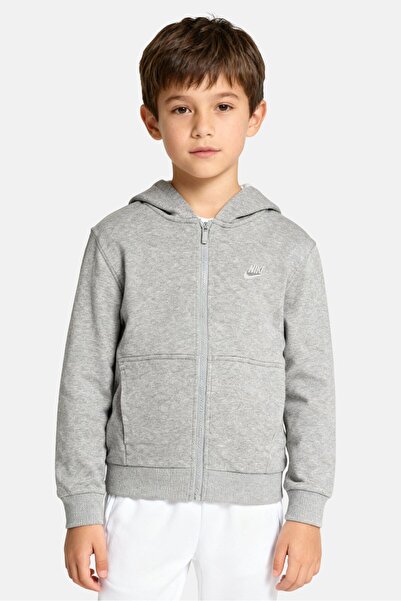 Nike Kids Boy Embroidered Logo Full Zip Hoodie, Grey