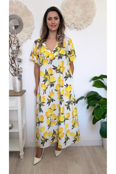 OEMN Long summer dress with pockets printed with Fashion pattern