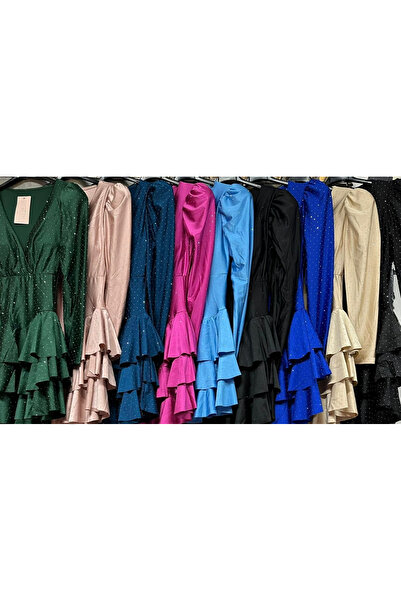 OEMN Short elegant lycra dress with ruffles and rhinestones, Single Dimension...