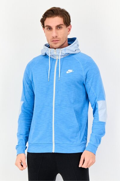 Nike Men Standard Fit Long Sleeve Outdoor Hooded Jacket, Blue
