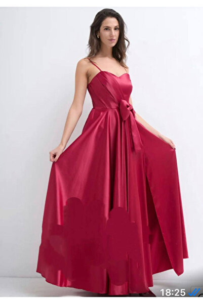 OEMN Elegant dress made of premium satin – Design with adjustable straps, pleats and sophisticated bow