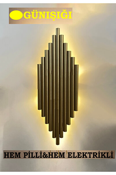 gaziantepavize Hem Elektrikli Hem Pilli Sarı Taç Günışığı Led Metal Modern De...