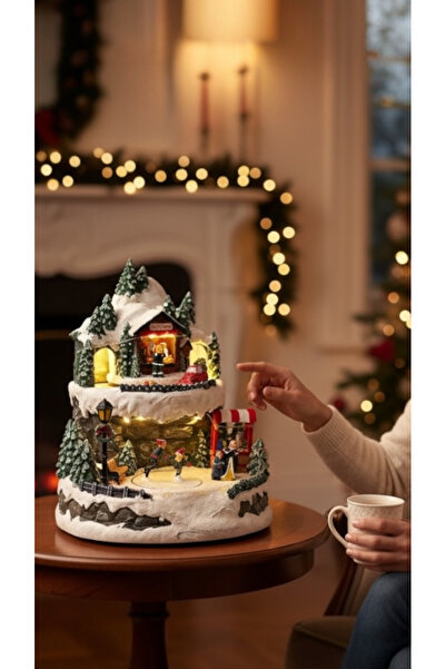 LOVE Işıklı, müzikli, hareketli Noel köyü, christmas köy Büyük Boy