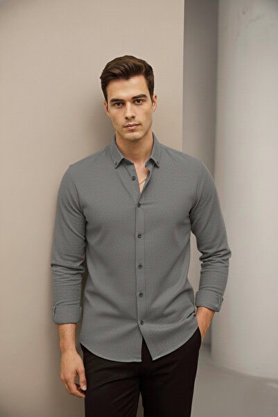 Bürke Linen Textured Gray Half Oversized Summer Men's Shirt