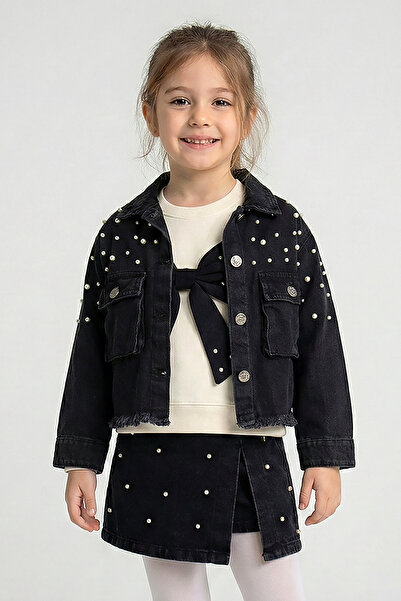 Dmb سترة جينز للفتيات مزينة باللؤلؤ