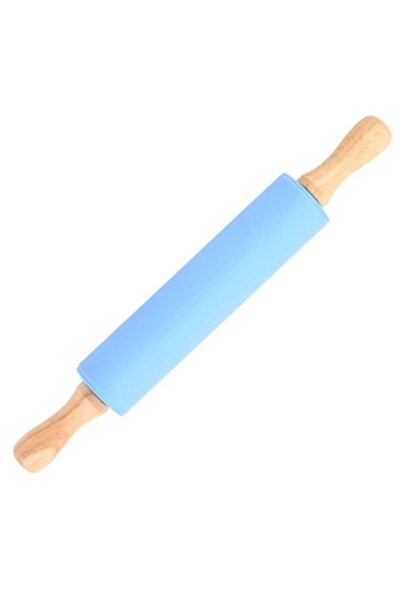 PUFO rolling pin for kitchen or confectionery, made of wood and silicone, 43 cm, blue