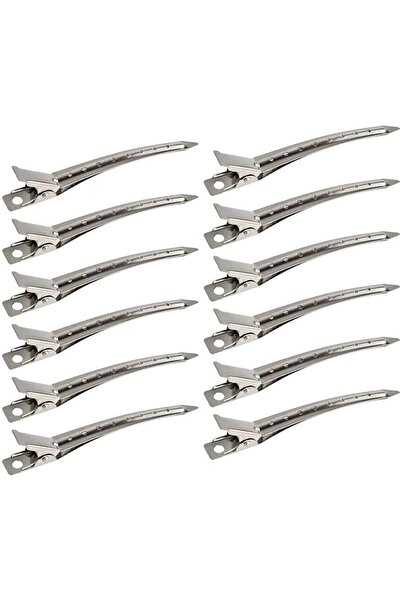 Generic 12 Rust-Resistant Metal Duckbill Hair Clips, 9 cm with Slots for Styling and Dyeing, Silver
