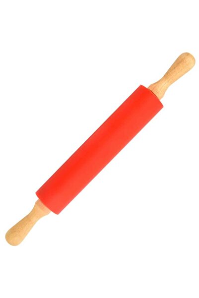 PUFO rolling pin for kitchen or confectionery, made of wood and silicone, 43 cm, red