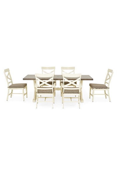 Maison Mex Set of 6 chairs and garden/terrace table, SIRIO, brown/white
