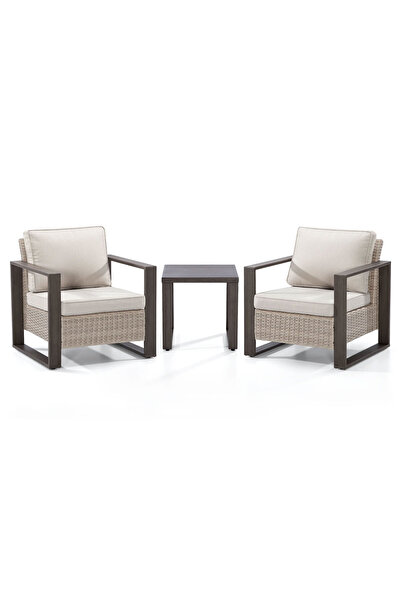Maison Mex Set of 2 armchairs and garden/terrace table, LONDON, brown/gray/beige