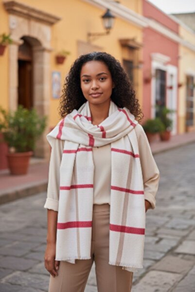 xeox شال صوف شتوي مخطط ذو ملمس ناعم للنساء