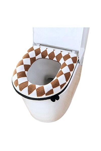 OEM Toilet seat cover, white and latte coffee checkered, universal size, soft...