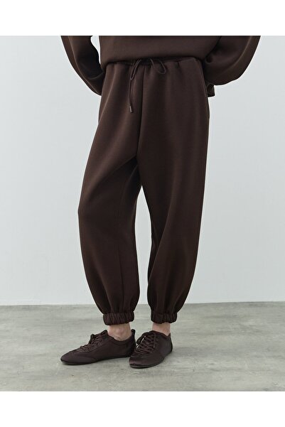 Aybikestil Şardonlu Üç İplik Paçası Lastikli Jogger Eşofman Altı Acı Kahve