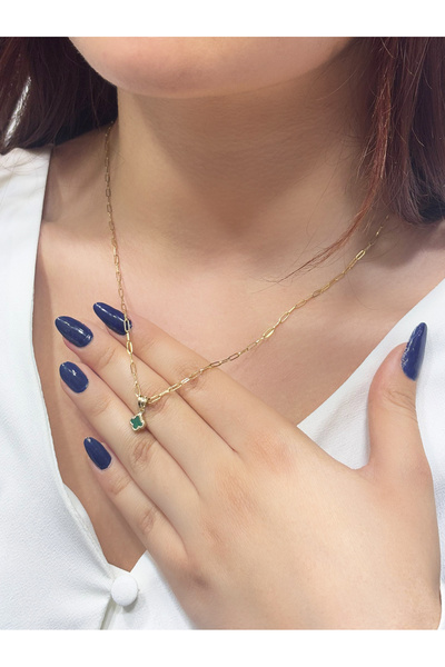 DİAMİNE PIRLANTA 14 Ayar Altın Mini Yeşil Taşlı Yonca Ataç Kolye