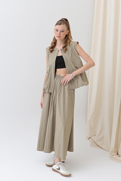 Soul Vestă supradimensionată cu fermoar pentru femei - 32128YLK - KHAKI
