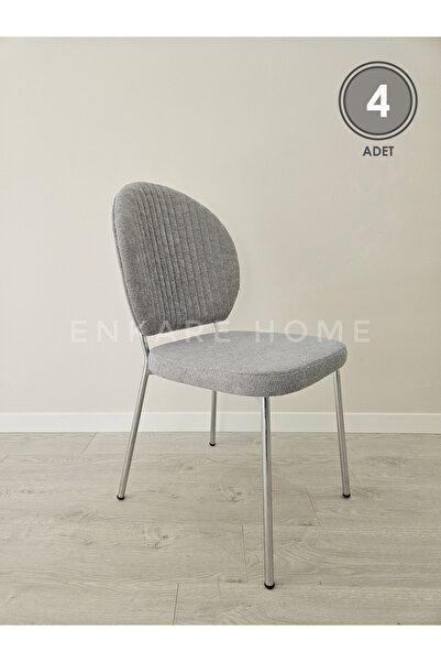 Enkare Midye Sandalye | Gri Bukle Kumaş | Krom Metal Ayaklı | Mutfak ve Yemek...