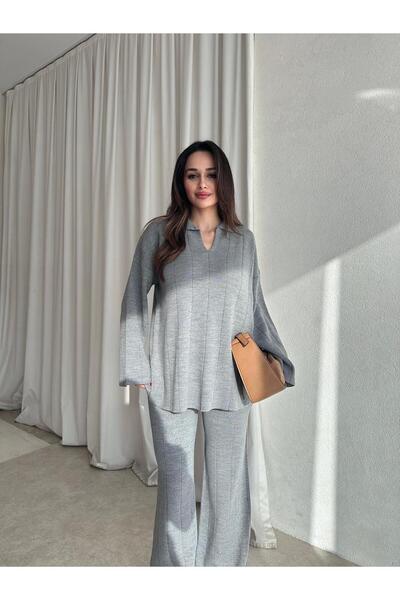 Mooi Butik Lawyer Knitwear Set 9878 - Gray