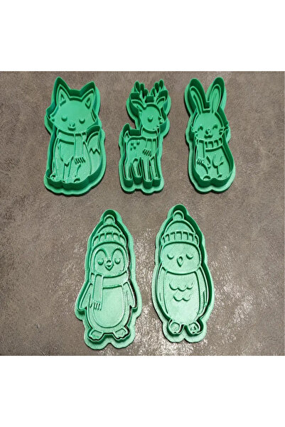 Plasfire Winter Animals Themed Cookie Cutters Set of 5 (Green Color)