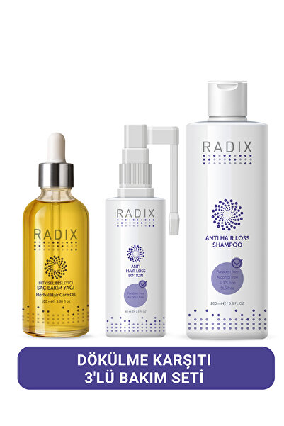 Radix Üçlü Set Dökülme Karşıtı Serum Sprey - Saç Bakım Yağı - Dökülme Önleyici Şampuan