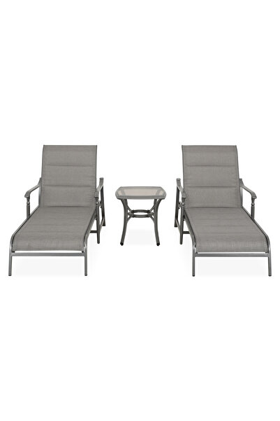 Maison Mex Set 2 sezlonguri si masuta grădină/terasă, SOPHIA, antracit/gri