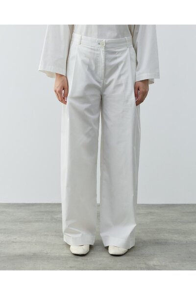 Aybikestil Paper Gabardin Tek Pileli Wide Leg Pantolon Ekru