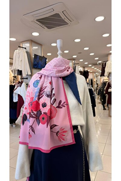KUQOS Pastel Çiçek Desenli Şal Pembe