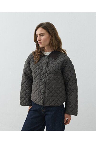 Aybikestil Kapitone Crush Cepli Kısa Mont Antrasit