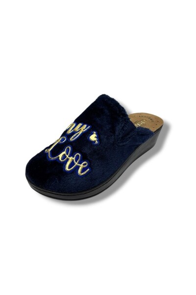 Esem 213.Z.018 Parlak Gold Yazılı Yün Kumaş Halı Kadın Terlik