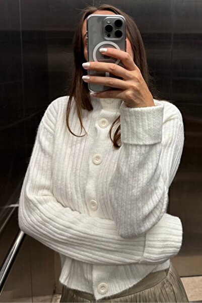 Koçer Triko Soft Textured Mock Neck Knitwear Cardigan