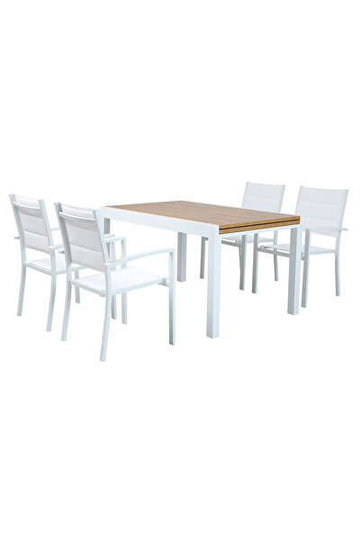 Maison Mex Masa extensibila mare si 4 scaune grădină/terasă, DRESDEN, alb/natur