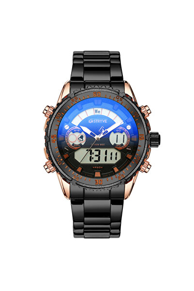 Produse.Top Ceas Barbati Digital Negru cu auriu roziu si bratara metalica + C...