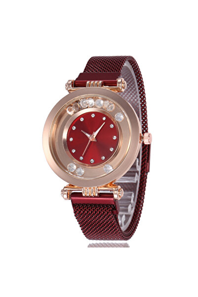 Produse.Top Ceas Dama cu bratara magnetica rosie si strasuri QUARTZ CDQZ093