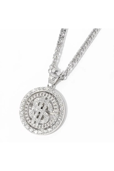 Produse.Top Colier Barbati suflat cu argint cu pandantiv simbol dolar strasuri COL85