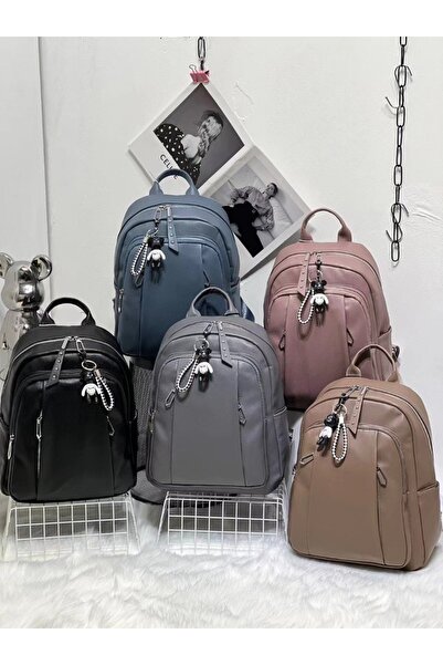 Produse.Top Women's backpack with zipper pockets and teddy bear keychain ACRD398