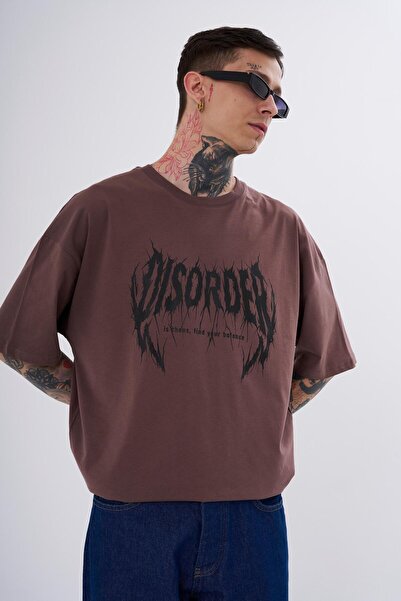 Machinist Unisex Oversized Only Blong Printed Cotton T-Shirt Plum