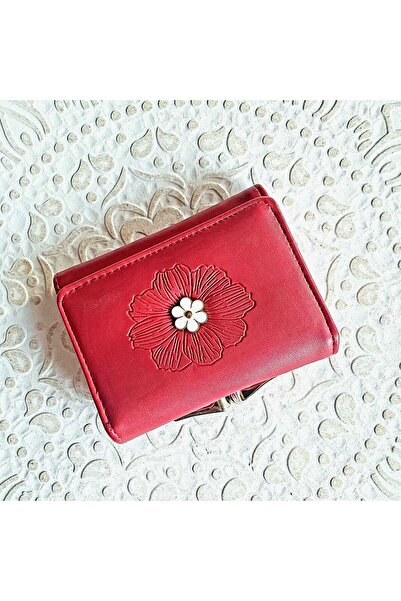 Produse.Top Portofel dama grena cu floare din piele ecologica inchidere cu capsa si 2 compartimente separate AC