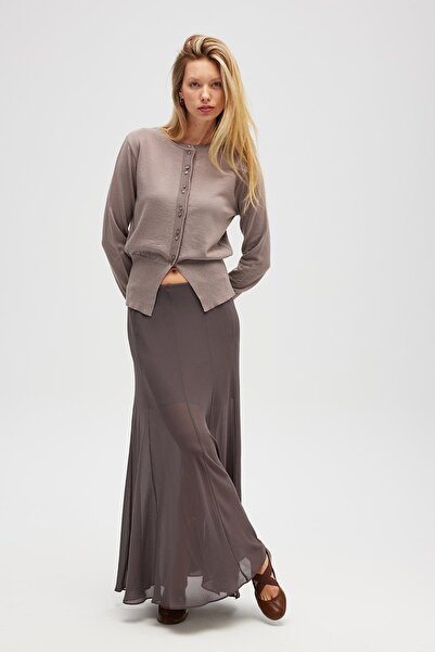 Peraluna Ripley Steel Knit, Buttoned Women's Knitwear Cardigan - Sand Gray