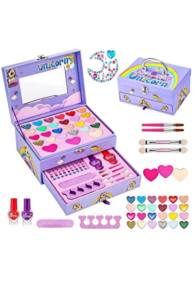 Generic مجموعة مكياج قابلة للغسل للبنات من ساجن إس إف إم إيه مع مرآة - لعبة م...