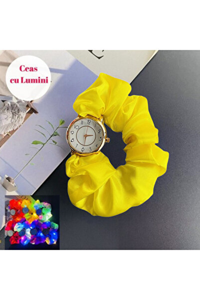 Produse.Top Ceas Dama Elegant cu led si funda galbena fluorescenta cu becuri intermitente CDGV025