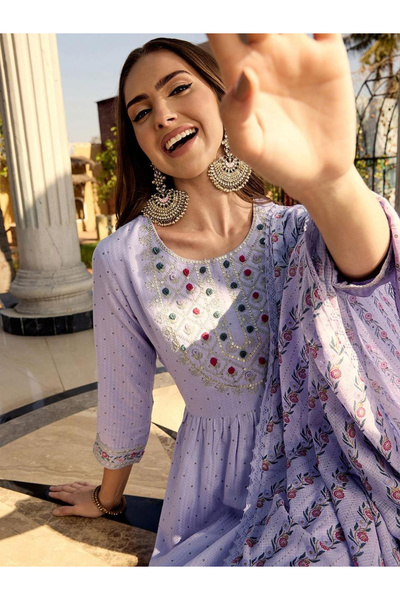 Ishin By Styli طقم نسائي من القطن الأرجواني مكون من قميص وبنطال وشال