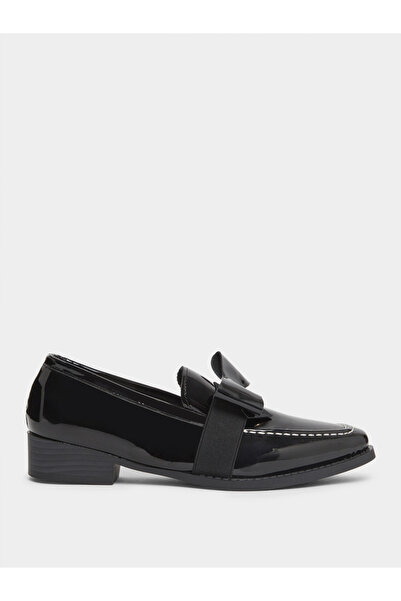 Take Two By Styli Solid Bow Detail Patent Leather Loafers
