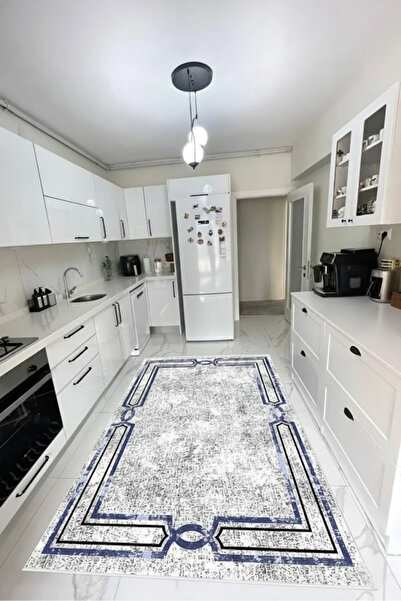 VOPTEKS Lacivert Halı Mutfak Halısı Makinede Yıkanabilir Halı Kaymaz Taban Halı